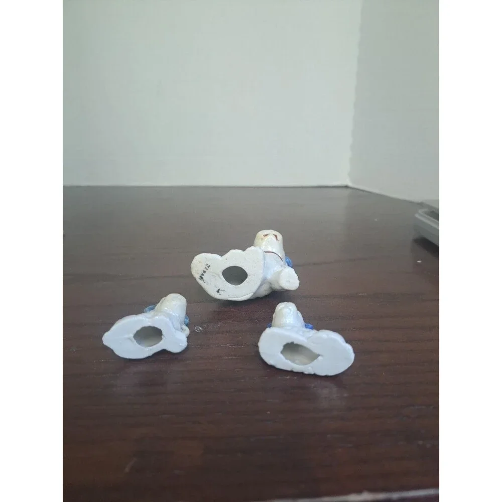 Vintage 3 Peice Set Blue And White Mamma Terrier Dog And Puppies Porcelain Made